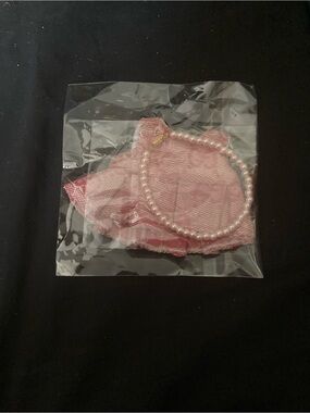 Pink Labubu Dress with Pearl Necklace